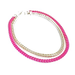 Colar Corrente Grumet Duplo Dourado com Rosa 40 cm