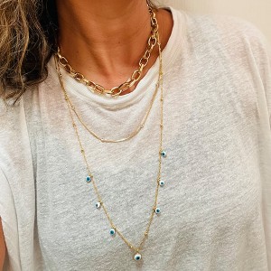 Colar Olho Grego Longo 60 cm Banhado a Ouro 18k