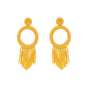 Brinco Aro Miçangas com Franjas Amarelo