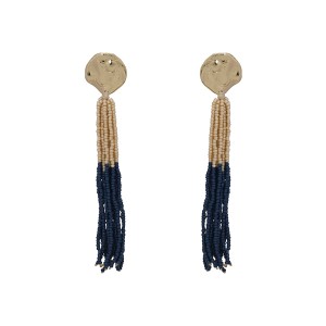 Brinco Botão Dourado Miçangas Azul