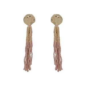 Brinco Botão Dourado Miçangas Rosa