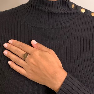 Anel Losango Pedra Champanhe Banhado a Ródio Negro
