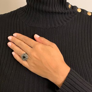  Anel Flor Preta Banhado a Ródio Negro